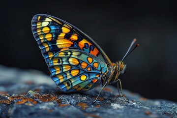Obraz premium A Vibrant Butterfly Perched on a Stone