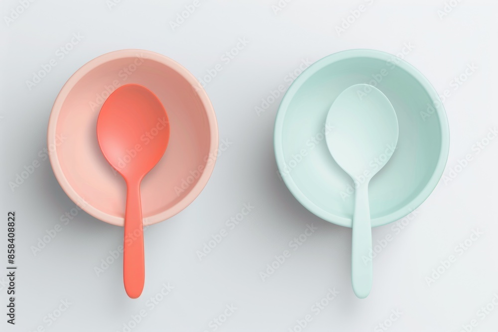 Poster a pair of bowls and spoons placed side by side for easy access