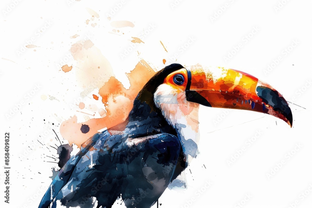 Aufkleber a colorful toucan perched on a white background, ready for use in various designs and projects