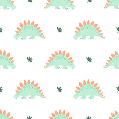 Children's seamless pattern with dinosaurs. Funny flat animals. Colorful children's print with dinosaurs. The design of the children's room