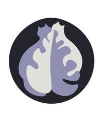 two cats behind a monster letter, smooth lines, gentle colors