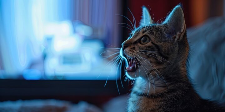 cat looking in amazement at a screen
