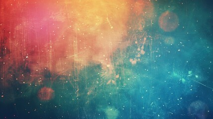 Abstract blue and orange watercolor background with scratches and dust overlay