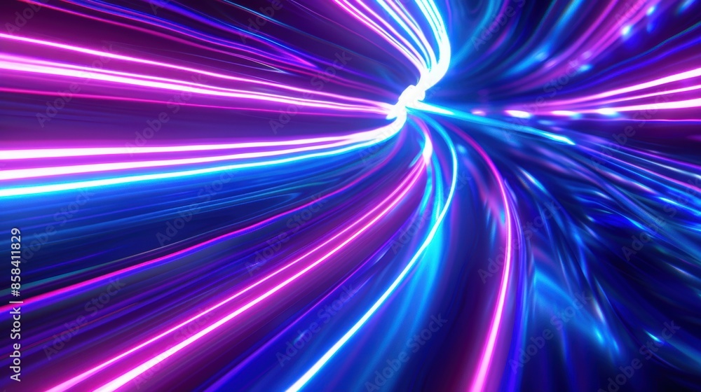Poster Abstract neon light lines create a dynamic burst of color in a dark digital space