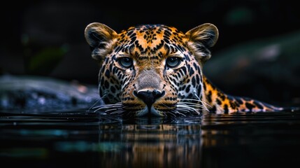Majestic Night Encounter: Serene Leopard Amidst Reflective Tranquility 4k wallpaper, HD background image 