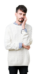 Young handsome man wearing winter sweater over isolated background thinking looking tired and bored with depression problems with crossed arms.