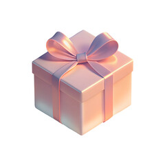 Gift soft pink color box with light and big bow isolated on transparent background.