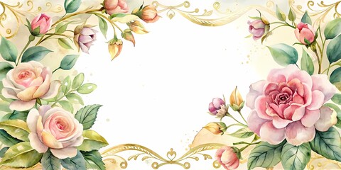 Elegant Floral Border Frame with Watercolor Roses - Perfect for Custom Text or Invitations