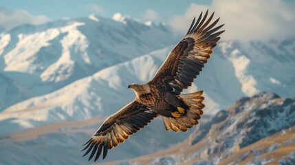 Obraz premium An eagle soared high above the mountain.