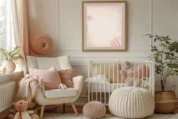 Cozy Modern Nursery with Adorable Frame Mockup and Soft Pastel Decor