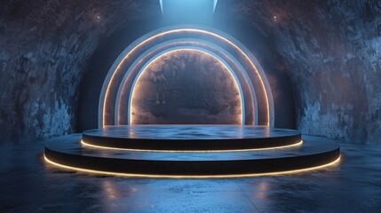 Futuristic Stage with Glowing Arches