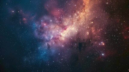 A gigapixel view of a colorful nebula and stars in outer space