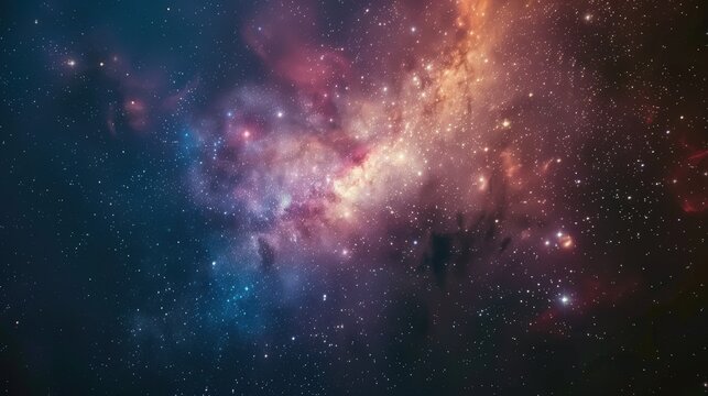 A gigapixel view of a colorful nebula and stars in outer space