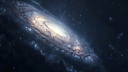 Obraz premium A spiraling galaxy in a dark cosmic landscape