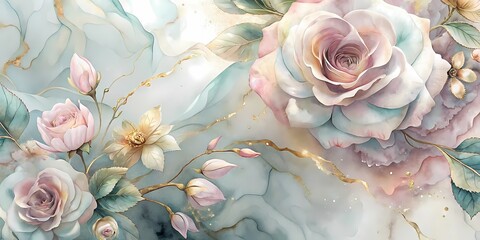 Elegant Watercolor Floral Design with Marble Background - Perfect for Custom Text or Invitations