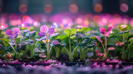 Vibrant Young Plants Under Pink Grow Lights