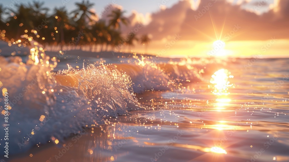 Poster the ocean is calm and the sun is setting, creating a beautiful. generate ai image