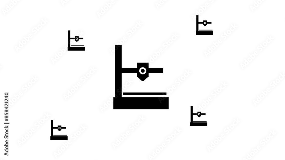 Poster zoom in and out animation the small 3d printer symbol. large black symbol in the center and four sma
