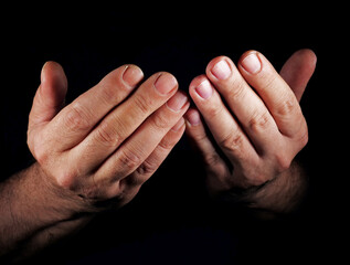 praying hands of a muslim person on black background