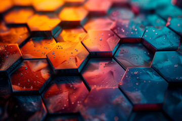 Obraz premium A colorful hexagonal pattern with water droplets on it