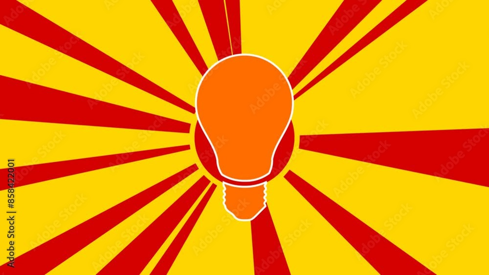 Poster lamp symbol on the background of animation from moving rays of the sun. large orange symbol increase