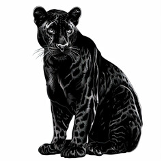 Fototapeta premium A black panther is sitting on a white background