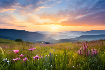 A vast meadow stretches out before you, its emerald green blades of grass glistening with morning dew. 