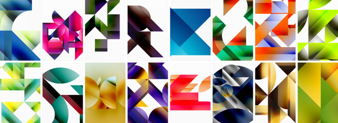 Set of abstract minimal geometric backgrounds with lines, circles and triangles. Vector Illustration For Wallpaper, Banner, Background, Card, Book Illustration, landing page