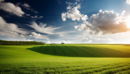 Fototapeta premium Tranquil Green Field Under Blue Sky