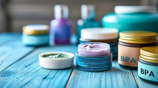 Personal care products with BPA warning, containing harmful chemical compound, pose health risks, banner, empty space