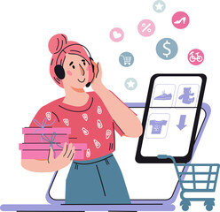 Online store clients support and ordering online service. Internet marketing and online shopping.