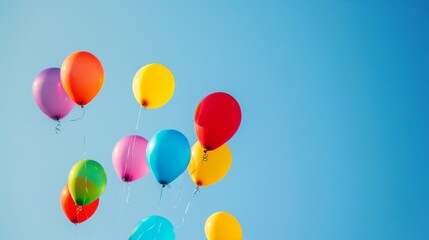 Obraz premium A joyful group of colorful balloons floating against a clear blue sky