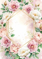 Elegant Floral Invitation Design with Geometric Frame - Perfect for Custom Text or Events