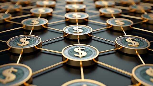 Interconnected Financial Network: Exploring the Web of Dollar Symbols - Powered by Adobe