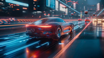 Fototapeta premium a futuristic car driving autonomously on a smart road