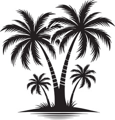 A black and white vector silhouette illustration of a palm trees