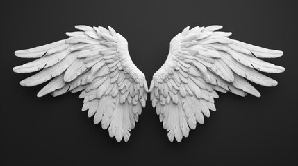 Realistic white angel wings isolated against a black background