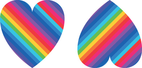 two hearts in LGBT style, love and colored rainbow icons, hearts sticker