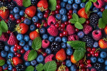 Berries Assortment. Fresh Mix of Organic Raspberry and Currant Fruits on White Background