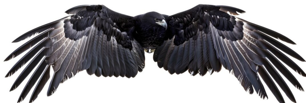 Bird Wings. Isolated Black and White Eagle Wing on White Background