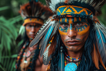 Fototapeta premium Guerriers du Néolitique vivant dans la jungle.