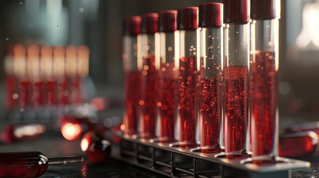 Laboratory blood test tubes labeled with covid 19 and mutant strains