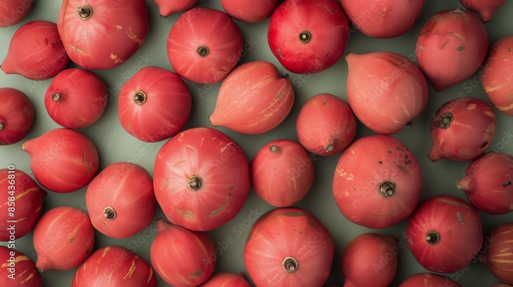 Poster Vibrant Aerial View of Symmetrical Red Watermelon Arrangement Creating Geometric Patterns