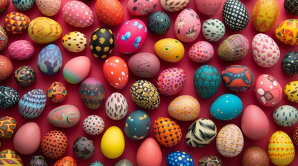 Fototapeta premium Colorful Easter eggs arranged on a cheerful, themed background