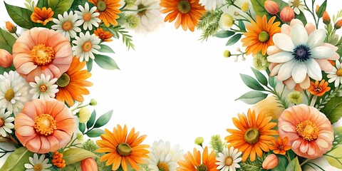 Vibrant Floral Frame with Watercolor Flowers - Ideal for Custom Invitations and Event Cards