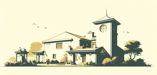 Naklejka premium Minimalist Logo Design of Upper Floor House with Gable Roof in Black on White Background 