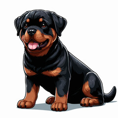 Strong and Playful Rottweiler Guard Dog: Beautiful Purebred Animal Portrait - Isolated Cartoon Graphic of a Cute Black and Brown Pet