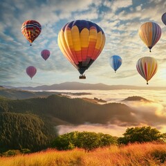 Obraz premium hot air balloon over region country