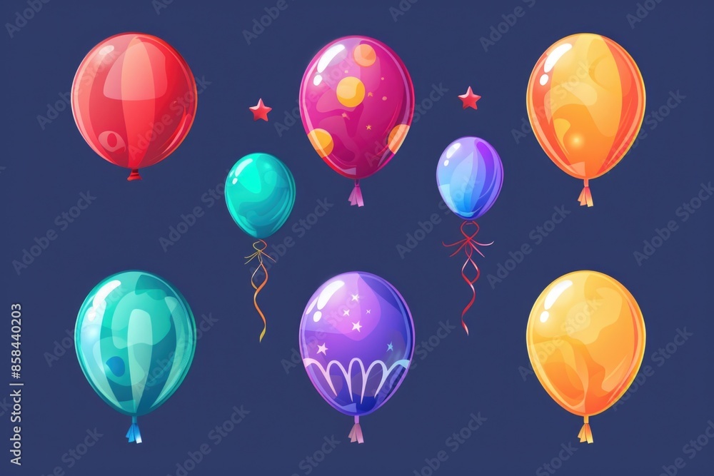 Poster a collection of colorful balloons floating on a bright blue background, great for adding color and w