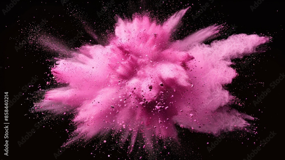 Poster a vibrant pink powder explodes in mid-air against a dark background, creating a striking visual effe